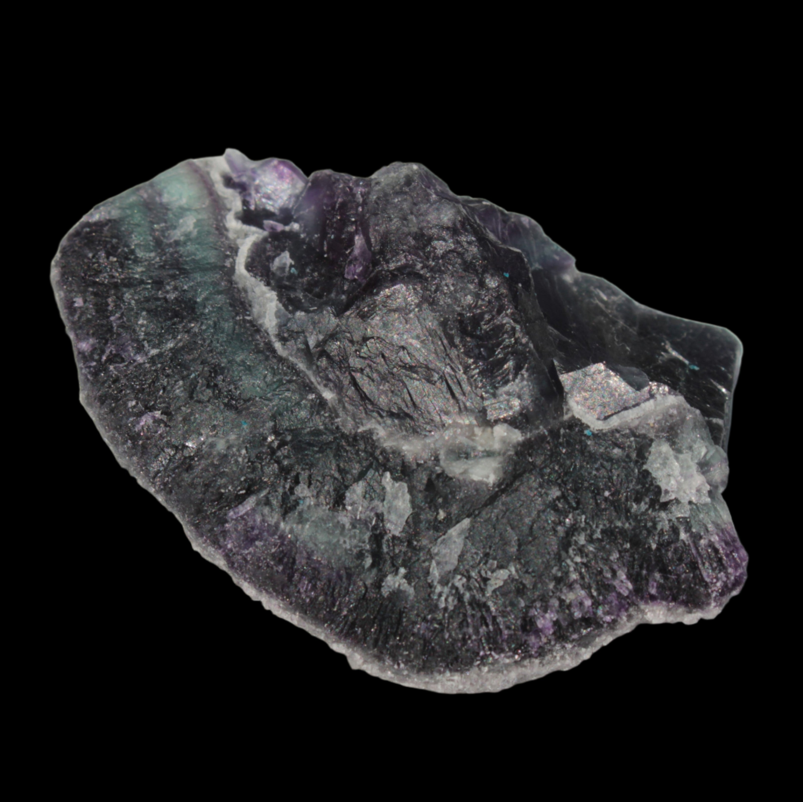 Dark Violet and Rainbow Fluorite geode section 55.9g in sunlight - Rocks and Things Store