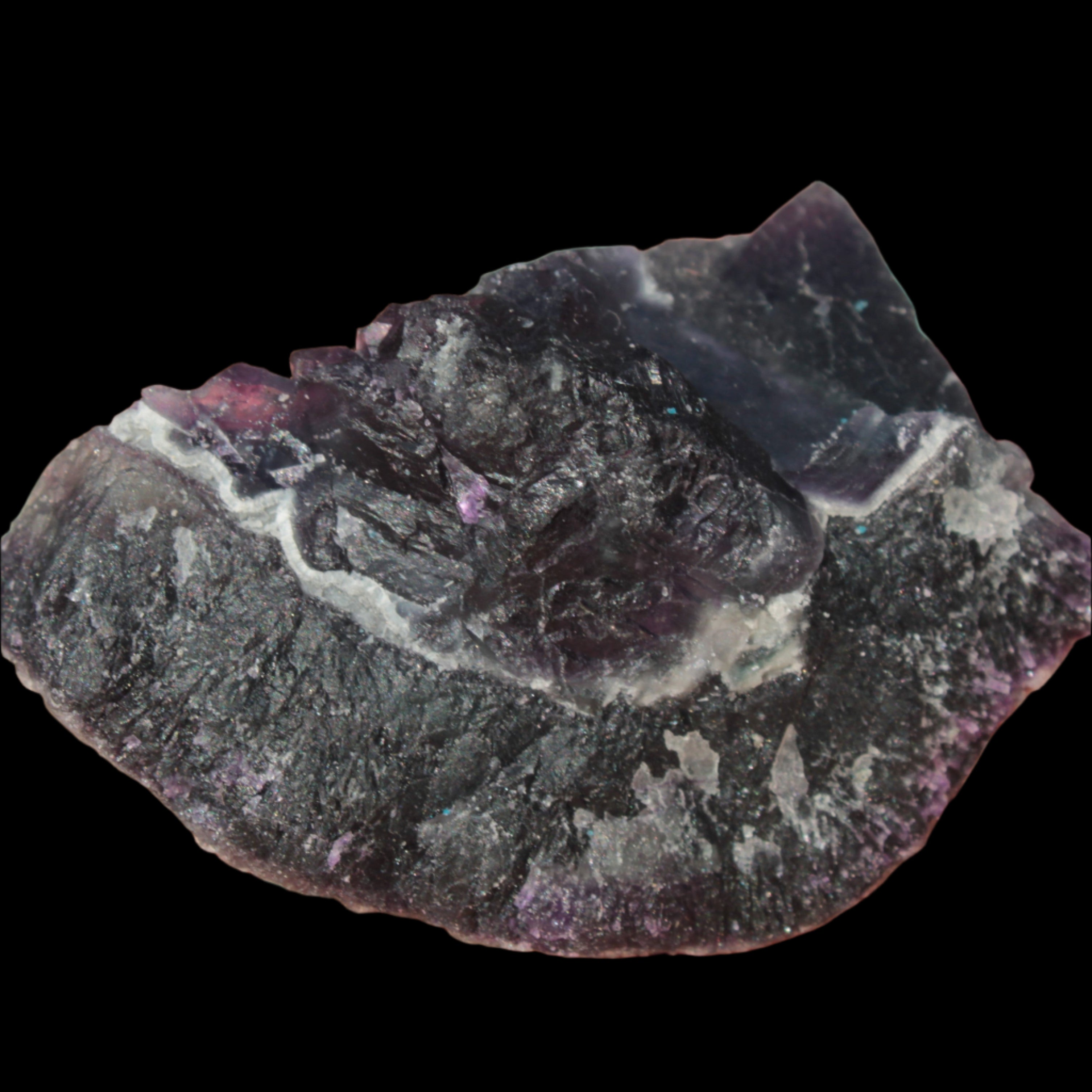 Dark Violet and Rainbow Fluorite geode section 55.9g in sunlight - Rocks and Things Store