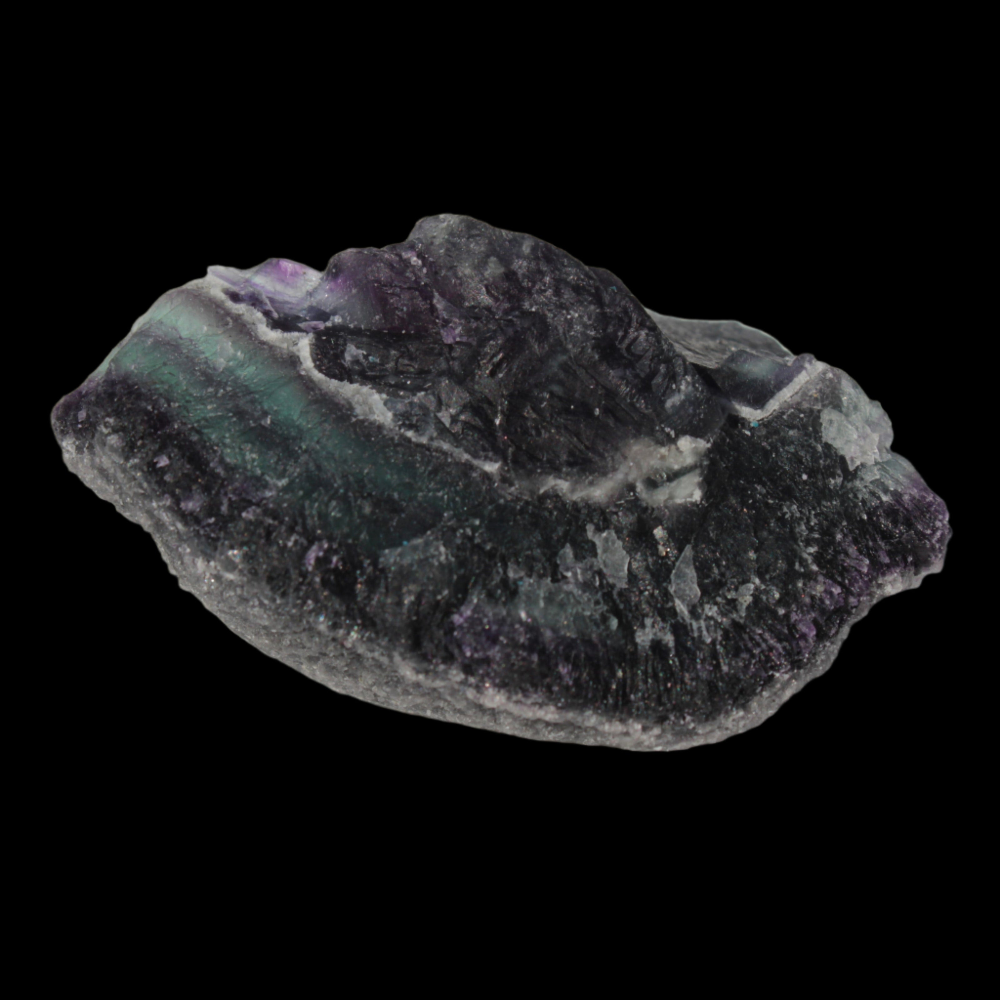 Dark Violet and Rainbow Fluorite geode section 55.9g in sunlight - Rocks and Things Store