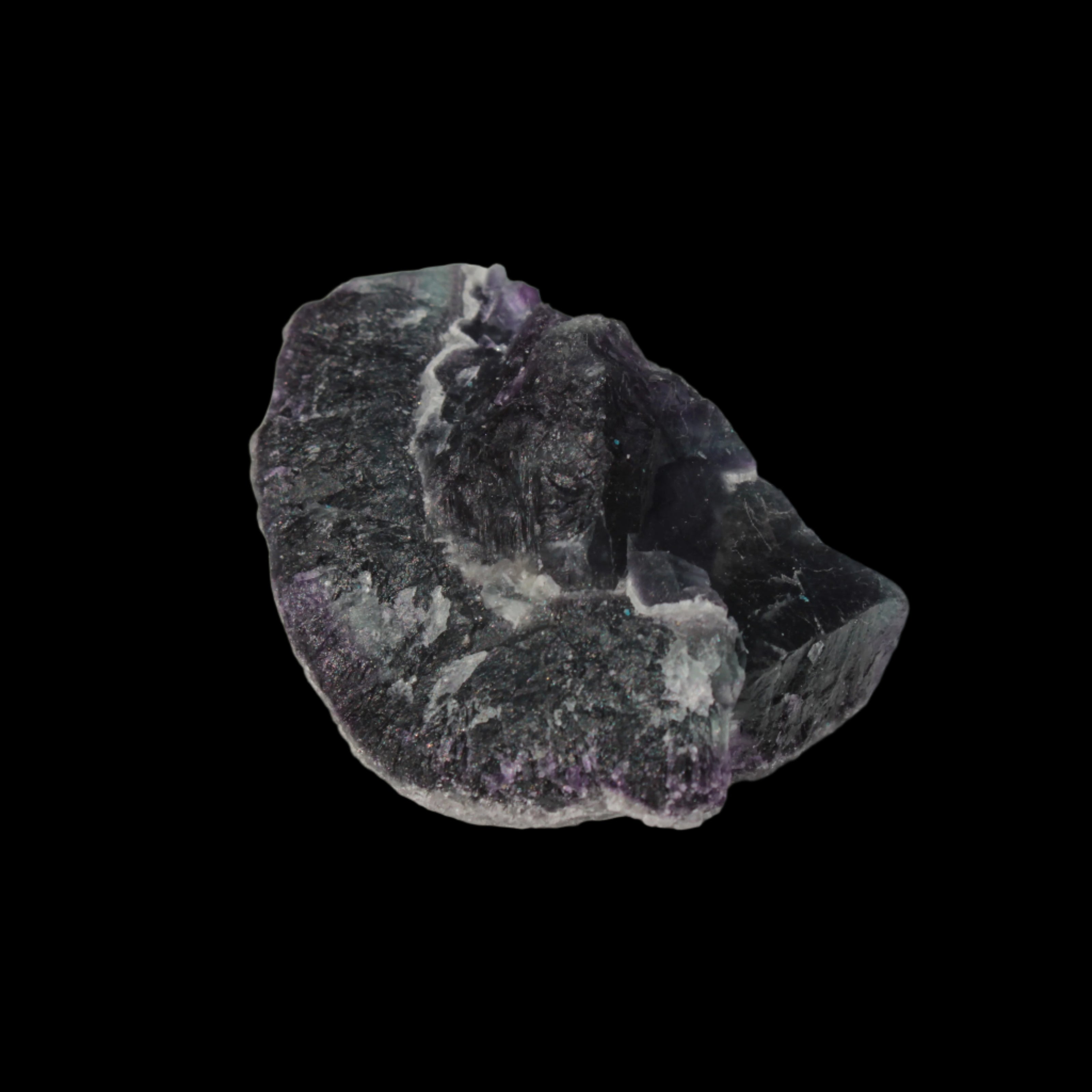 Dark Violet and Rainbow Fluorite geode section 55.9g in sunlight - Rocks and Things Store