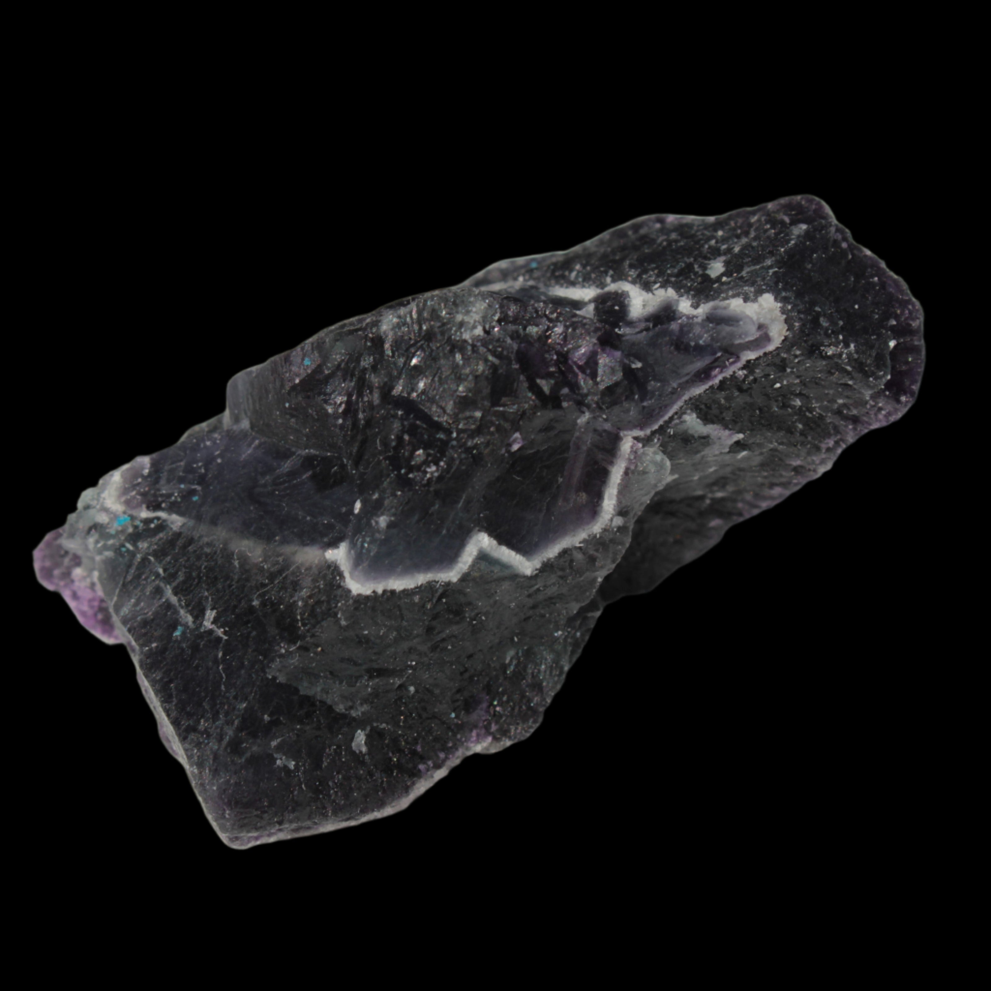 Dark Violet and Rainbow Fluorite geode section 55.9g in sunlight - Rocks and Things Store