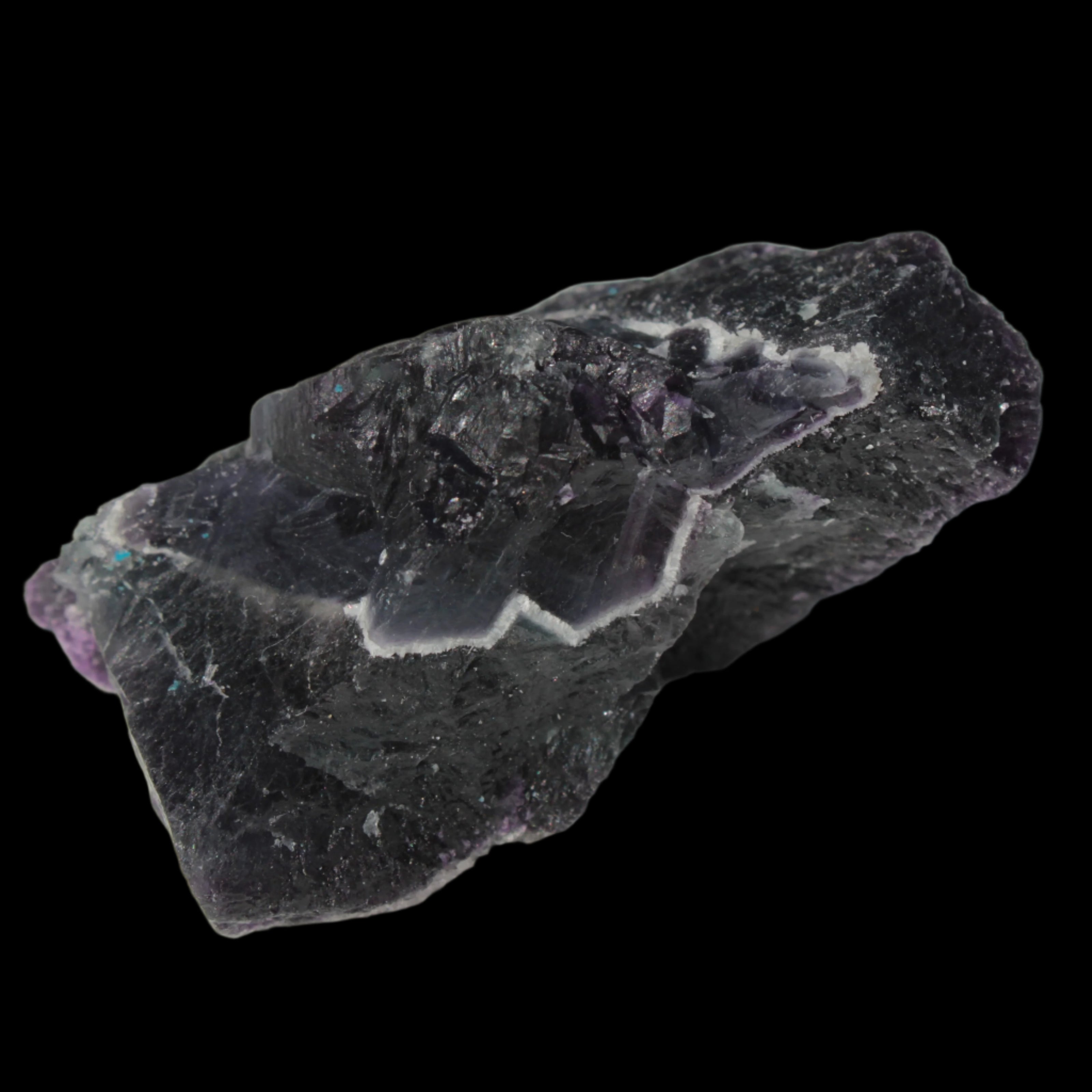 Dark Violet and Rainbow Fluorite geode section 55.9g in sunlight - Rocks and Things Store