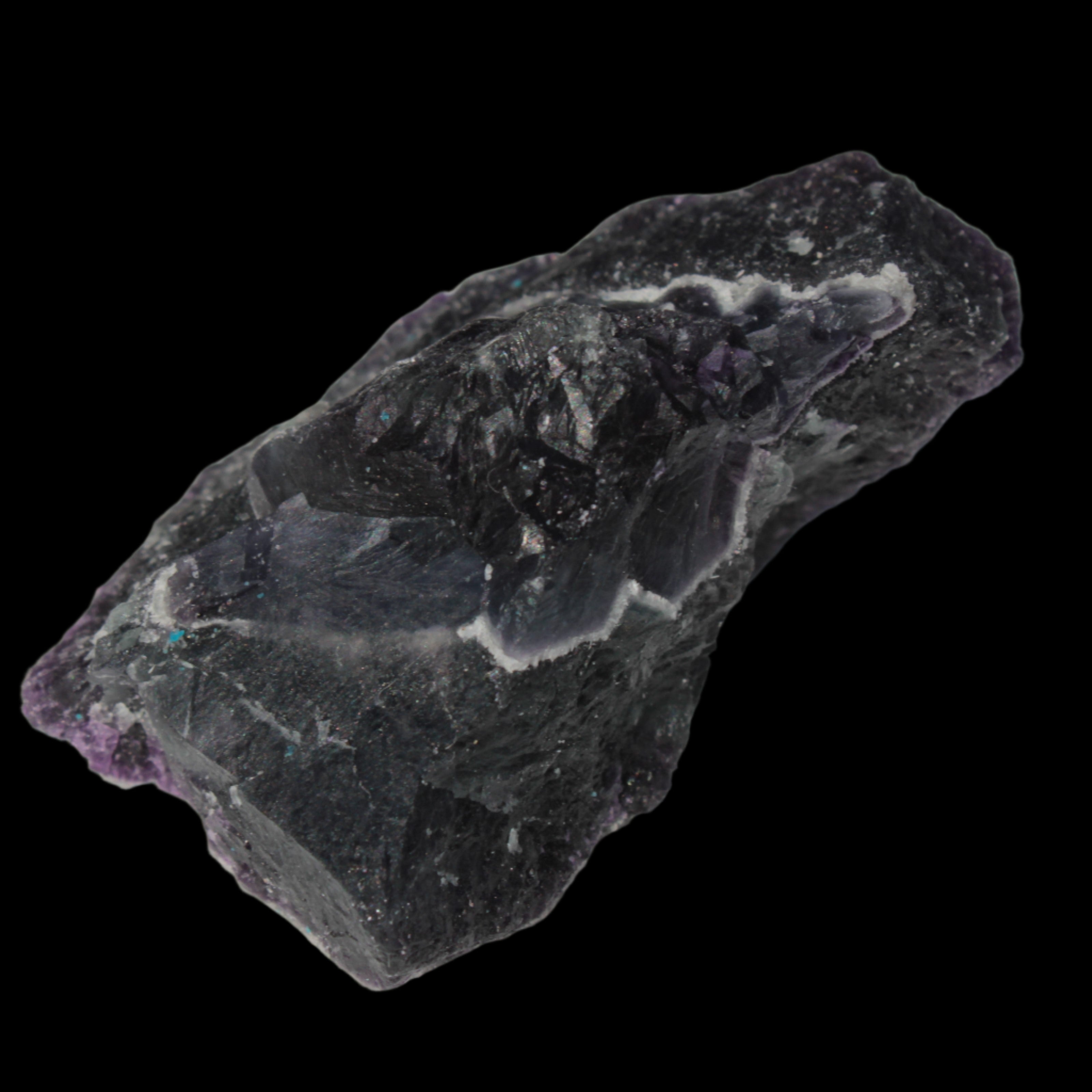 Dark Violet and Rainbow Fluorite geode section 55.9g in sunlight - Rocks and Things Store