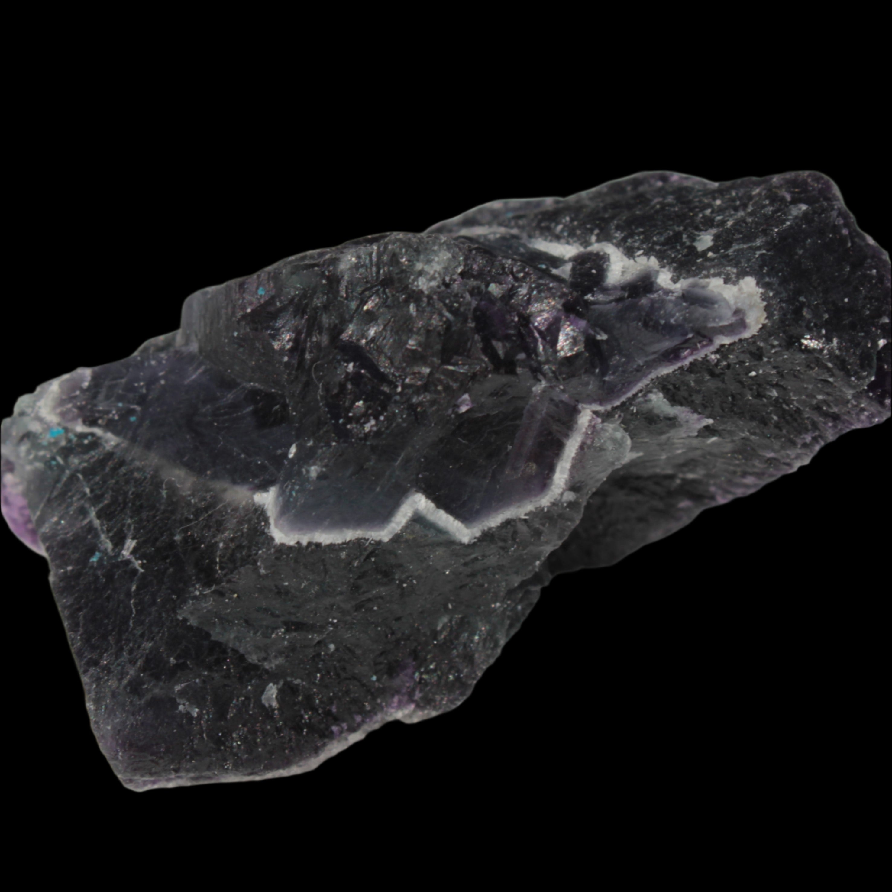 Dark Violet and Rainbow Fluorite geode section 55.9g in sunlight - Rocks and Things Store