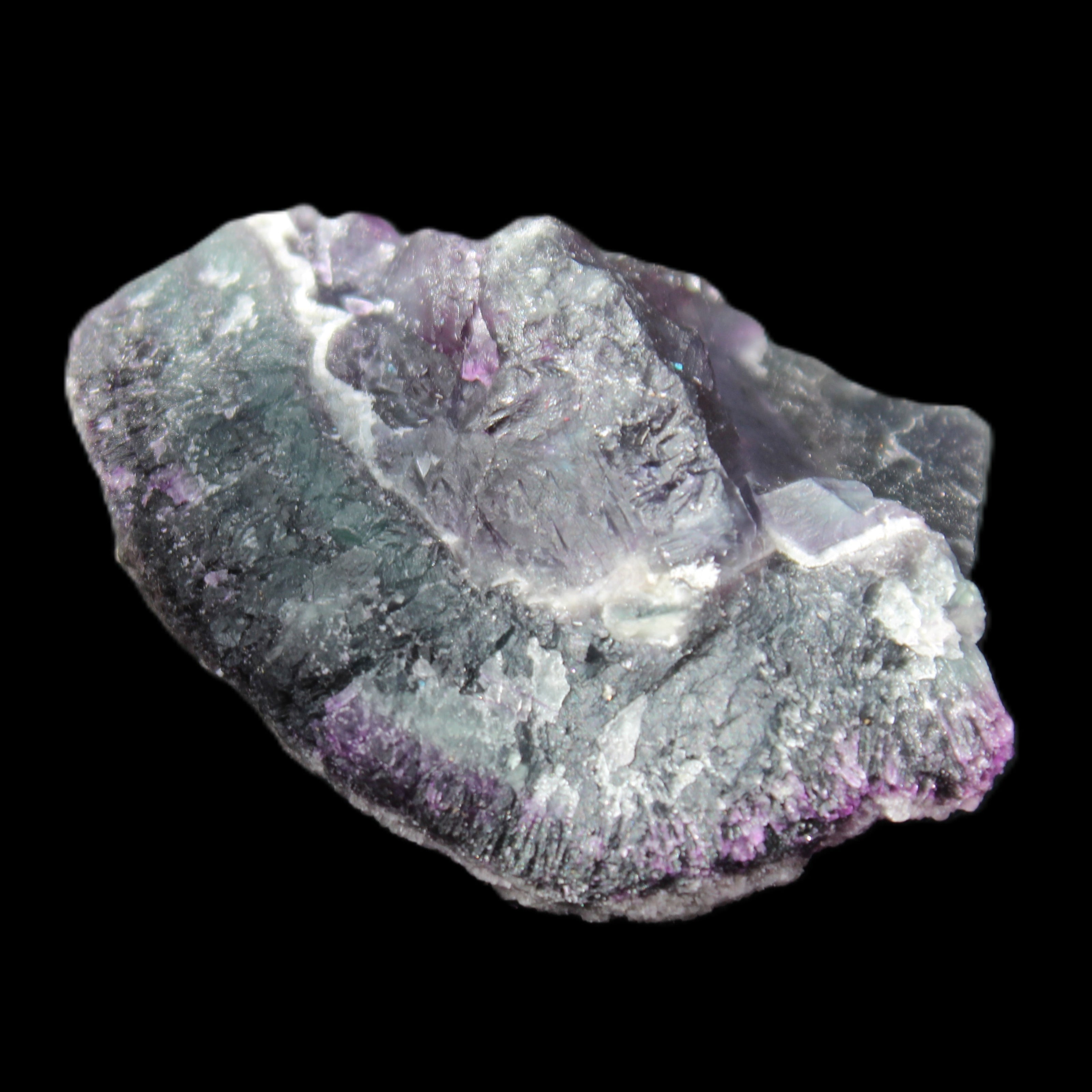 Dark Violet and Rainbow Fluorite geode section 55.9g in sunlight - Rocks and Things Store