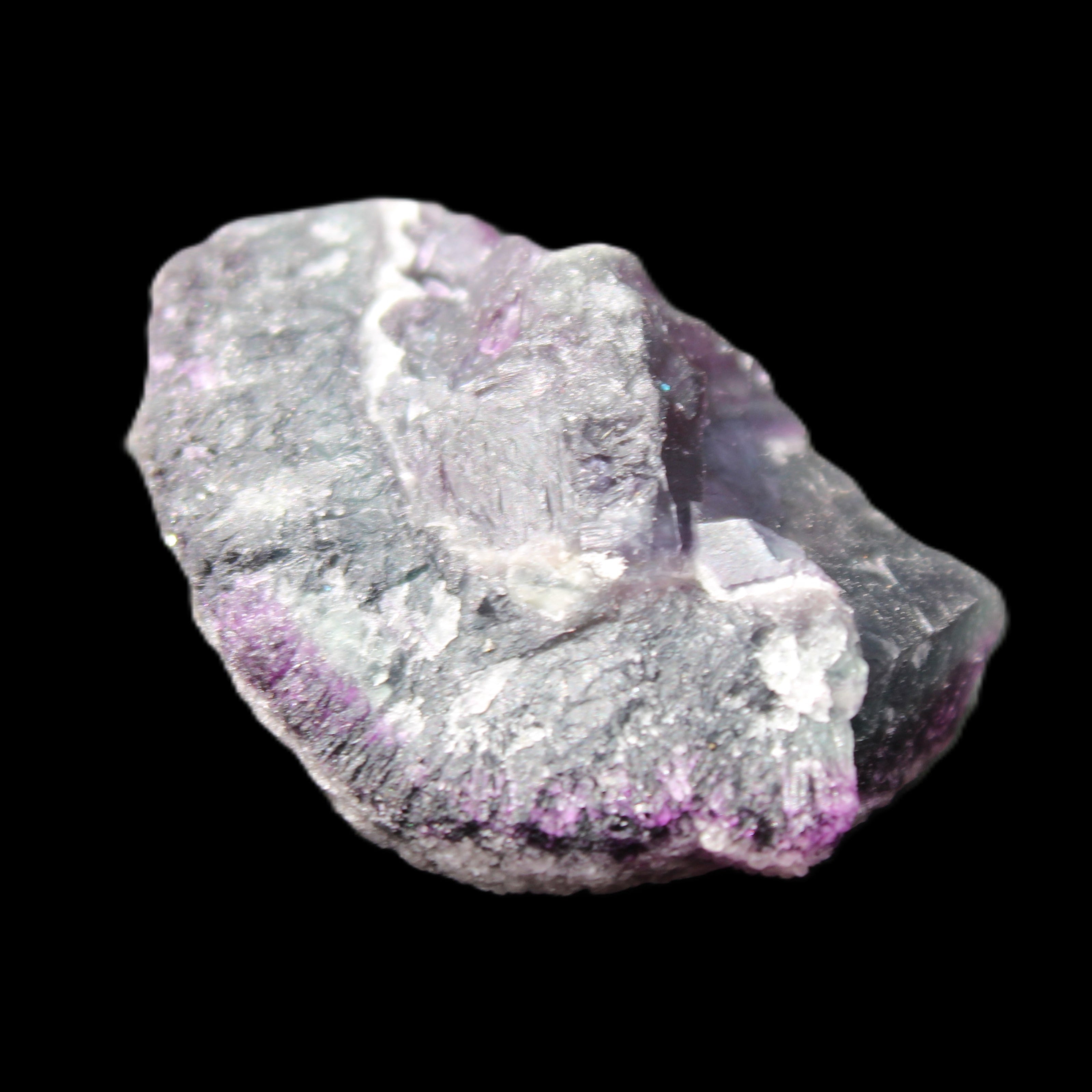 Dark Violet and Rainbow Fluorite geode section 55.9g in sunlight - Rocks and Things Store