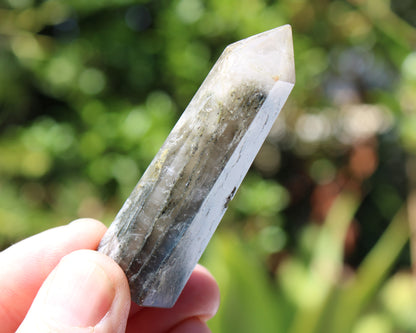 Green hair ghost Smoky Quartz wand 37g Rocks and Things