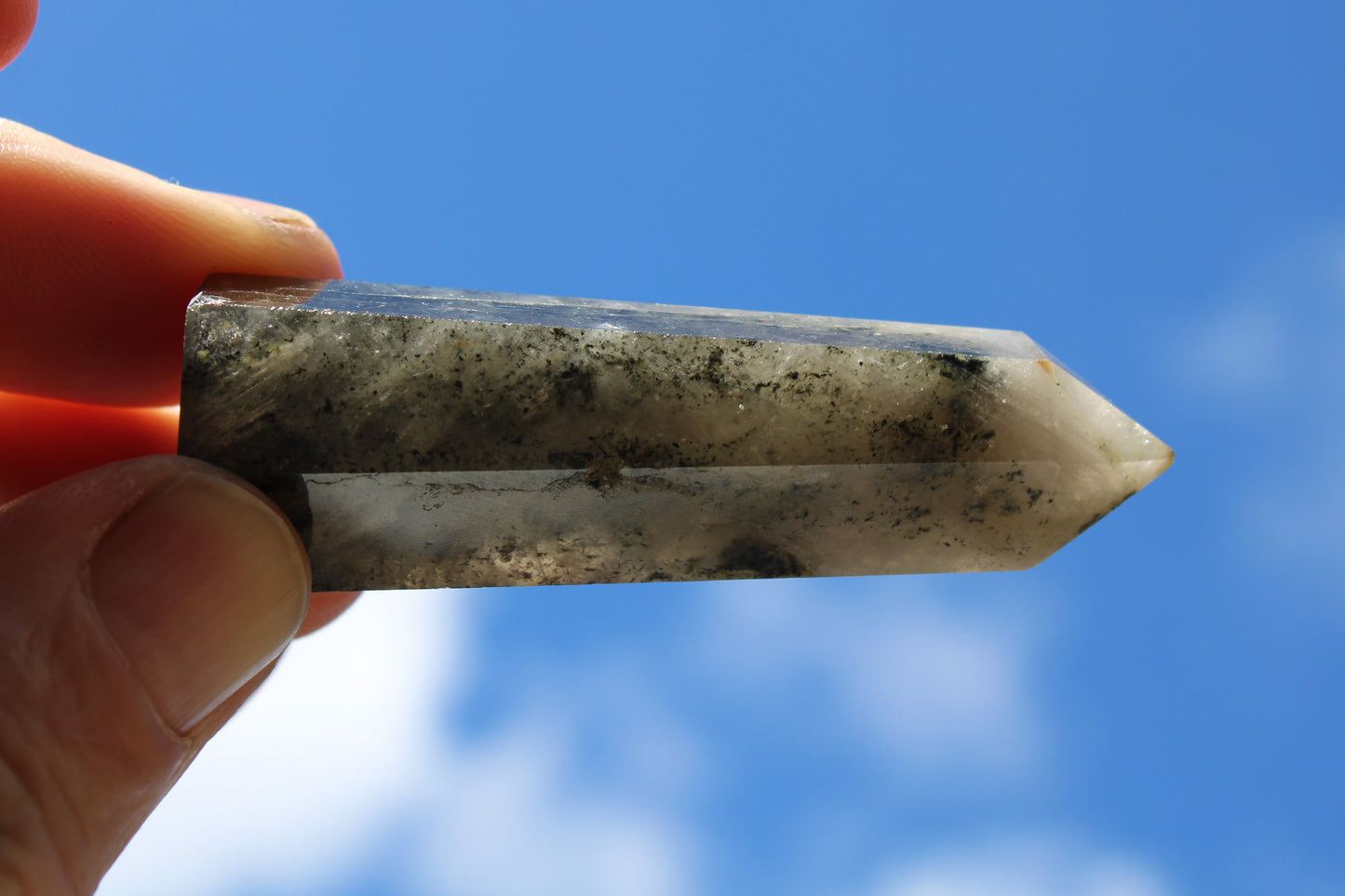 Green hair ghost Smoky Quartz wand 37g Rocks and Things