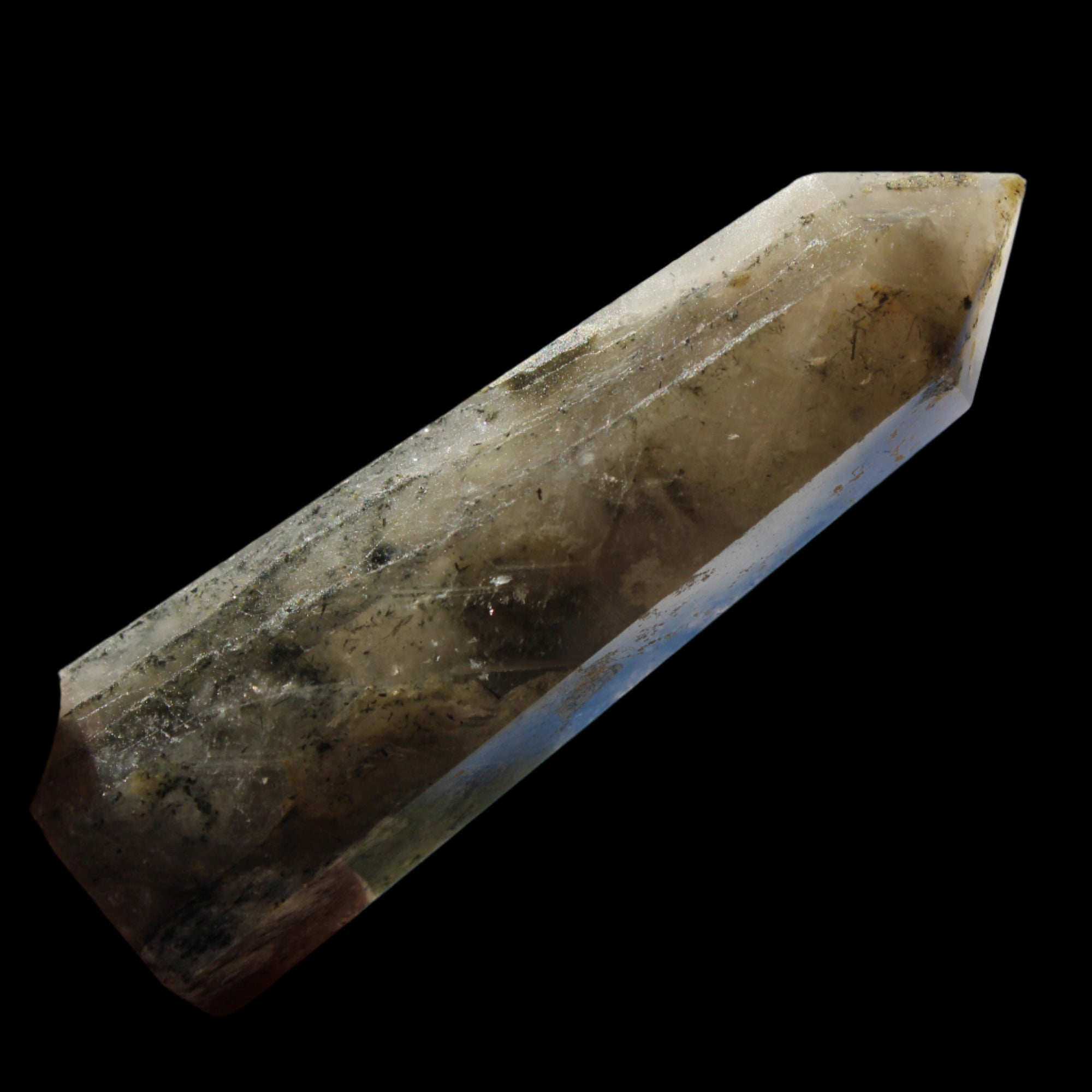 Green Hair Ghost Smoky Quartz wand 37g in sunlight - Rocks and Things Store