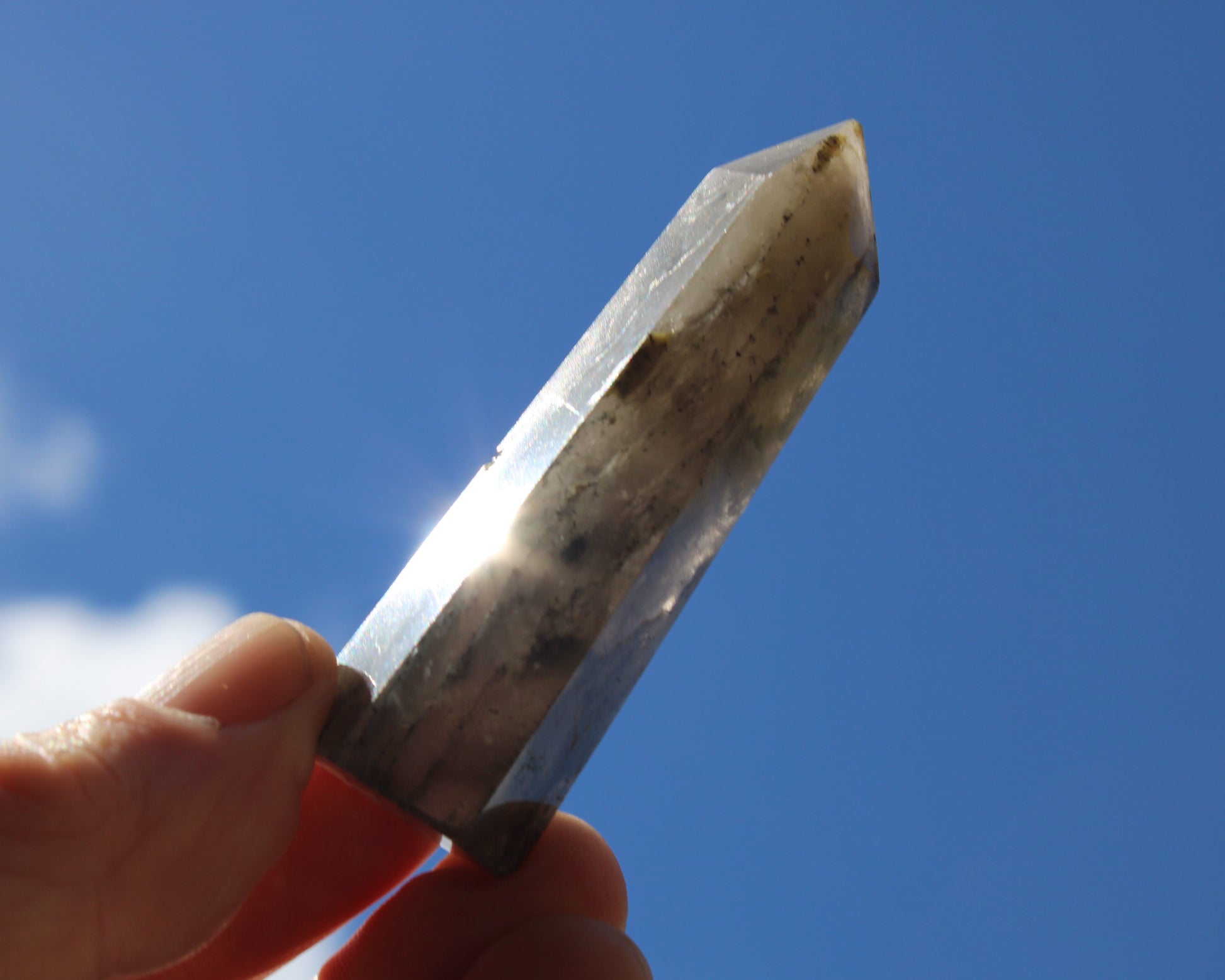 Green hair ghost Smoky Quartz wand 37g Rocks and Things