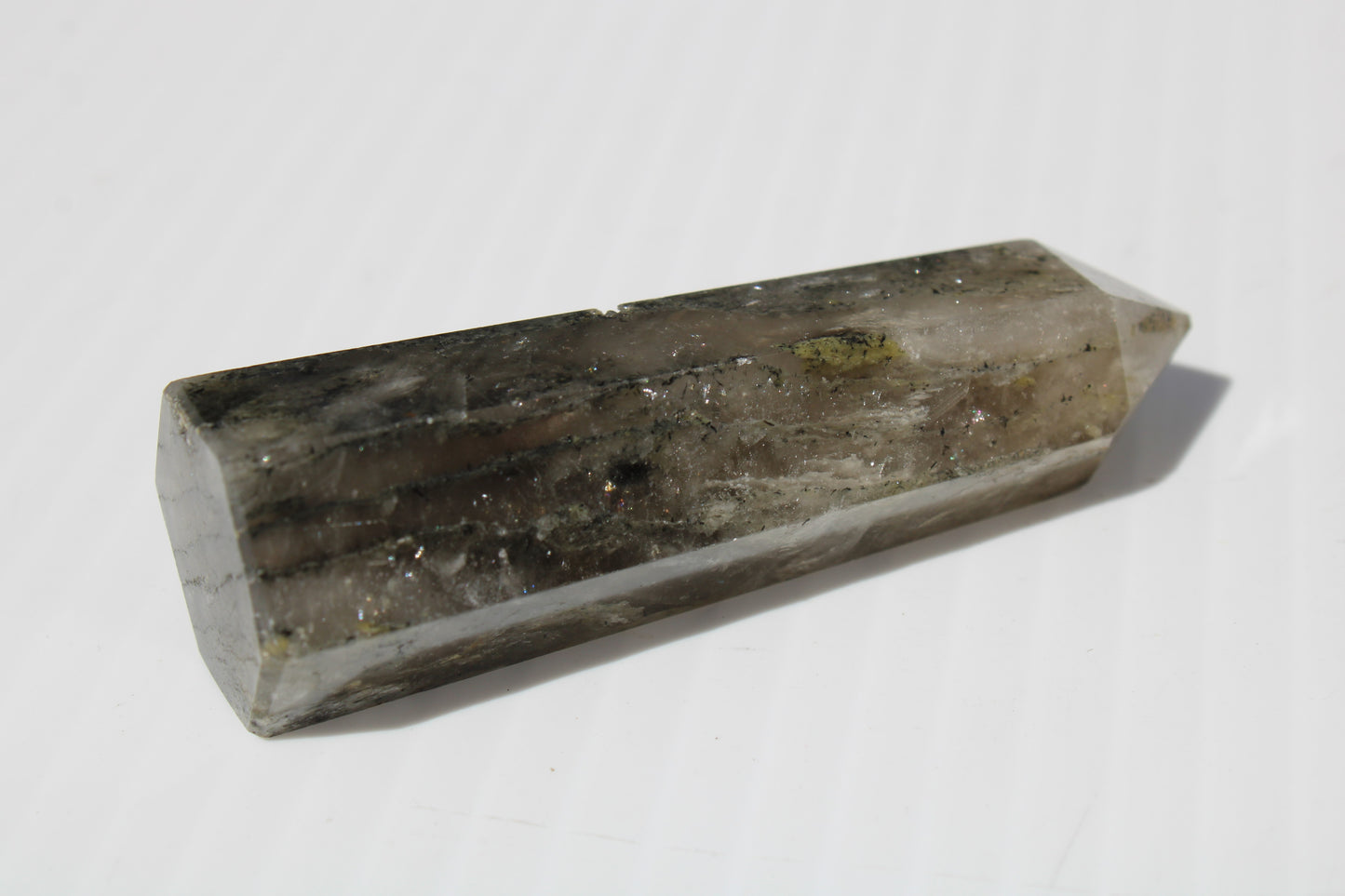 Green hair ghost Smoky Quartz wand 37g Rocks and Things