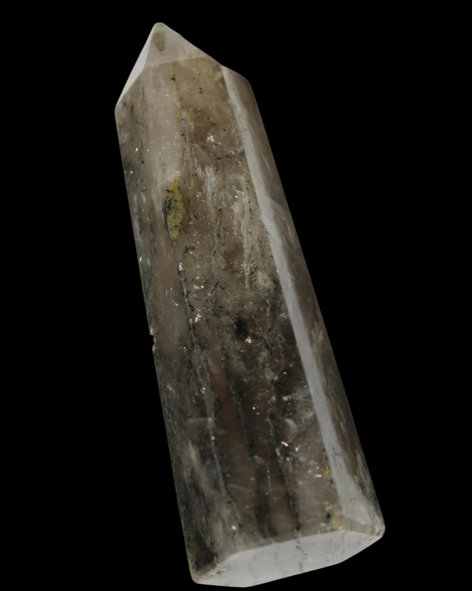 Green Hair Ghost Smoky Quartz wand 37g in sunlight - Rocks and Things Store