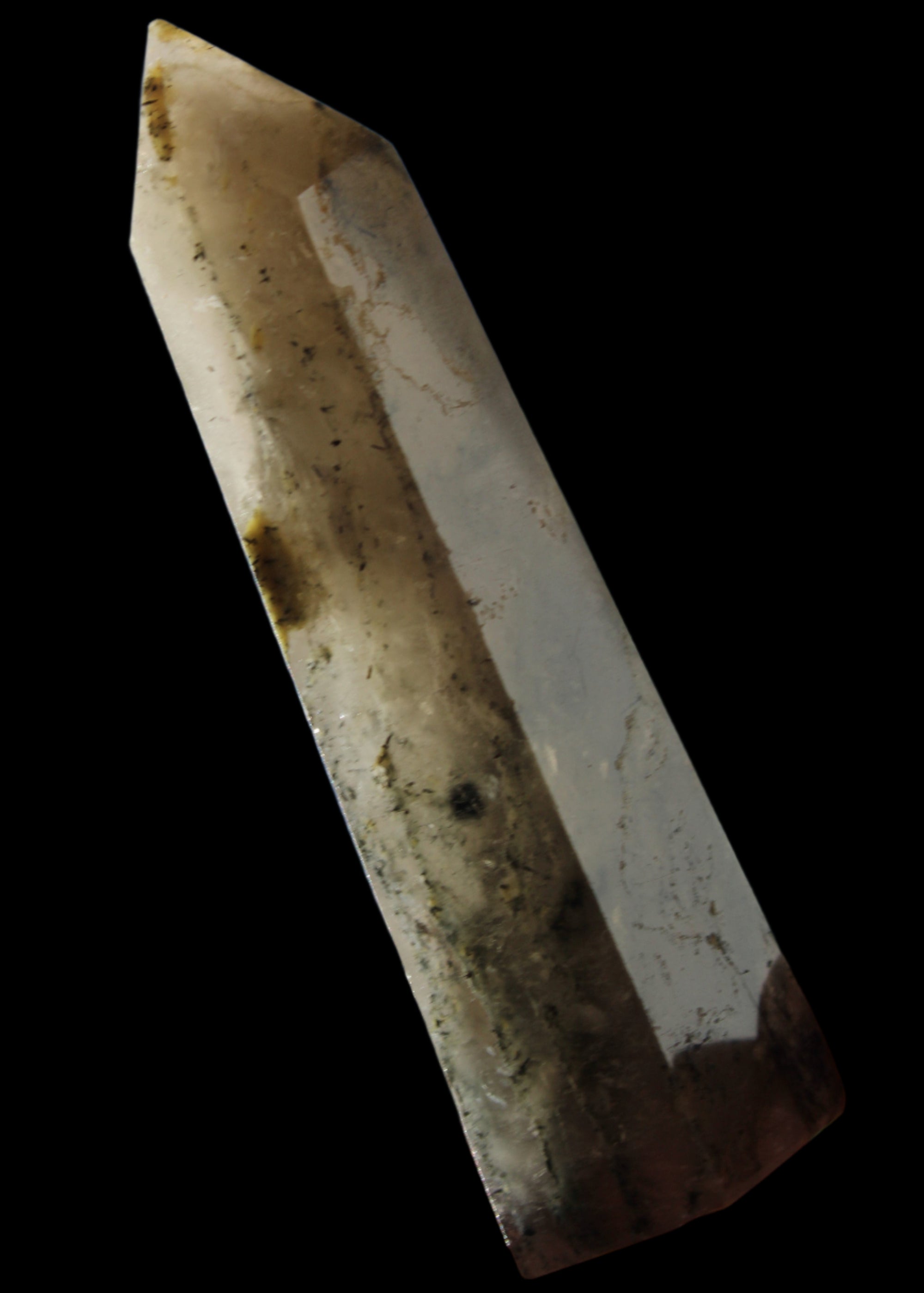Green Hair Ghost Smoky Quartz wand 37g in sunlight - Rocks and Things Store
