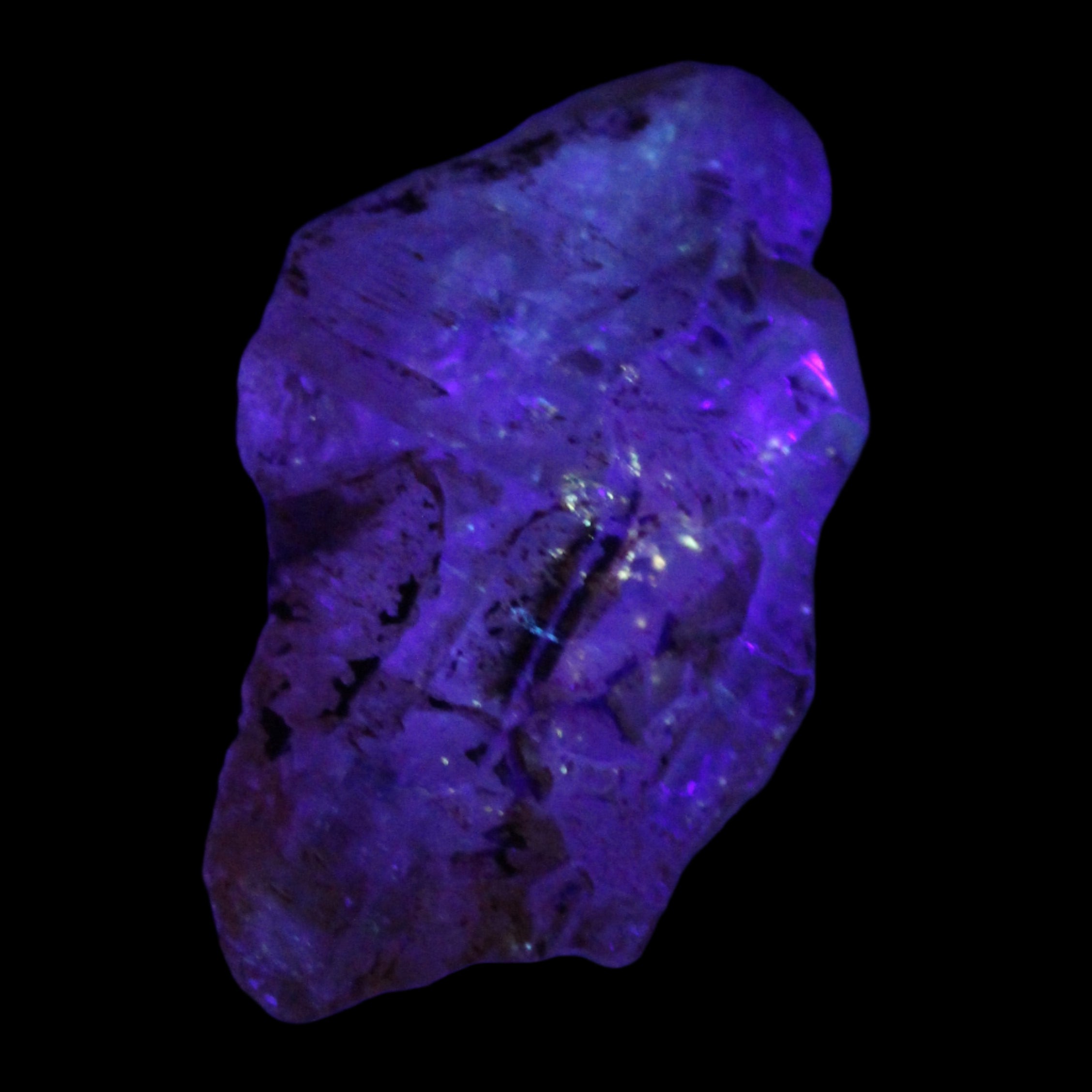 Fenster Diamond Quartz with petroleum fluorescence 54mm 30g in UV light - Rocks and Things Store