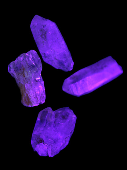 Fenster Quartz with fluorescence 4/5 crystals 5-8g in UV light