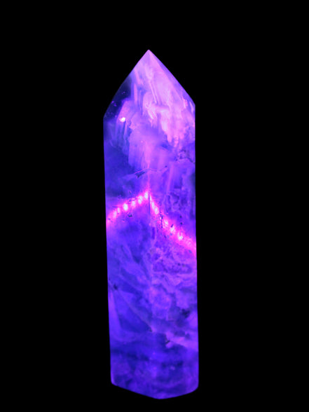 Green Fluorite obelisk 707g in UV light,  Rocks and Things Store
