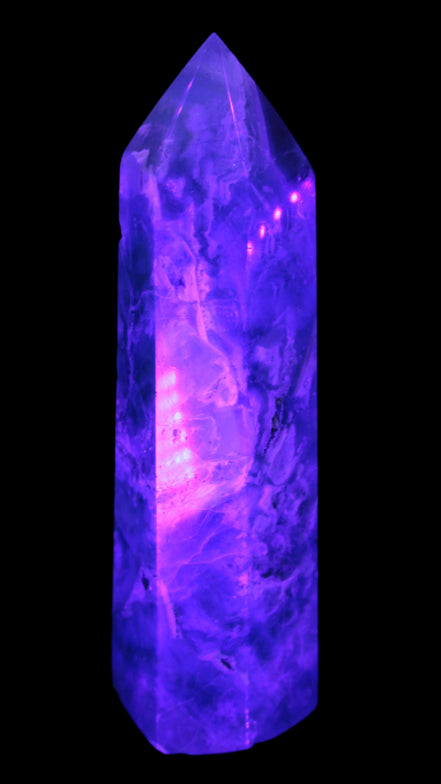 Green Fluorite obelisk 707g in UV light,  Rocks and Things Store