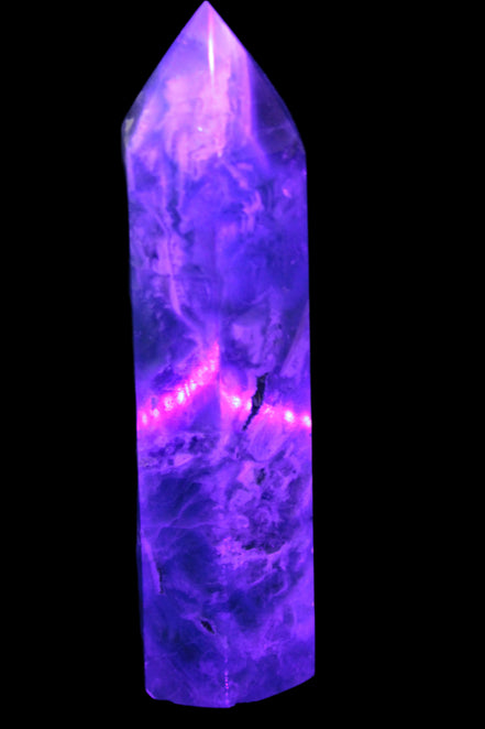 Green Fluorite obelisk 707g in UV light,  Rocks and Things Store
