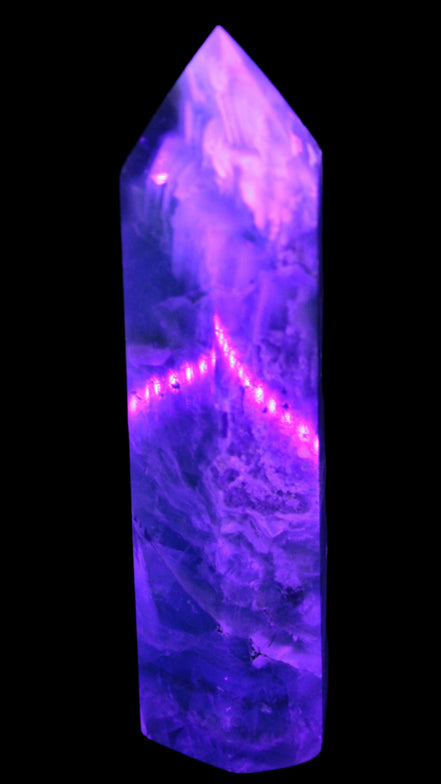 Green Fluorite obelisk 707g in UV light,  Rocks and Things Store