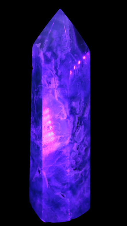 Green Fluorite obelisk 707g in UV light,  Rocks and Things Store