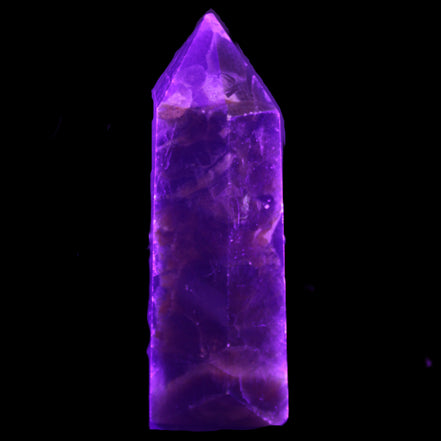 Dark Fluorite obelisk 180*76mm 1775g in UV light - Rocks and Things Store