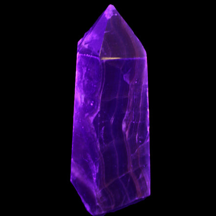 Dark Fluorite obelisk 180*76mm 1775g in UV light - Rocks and Things Store