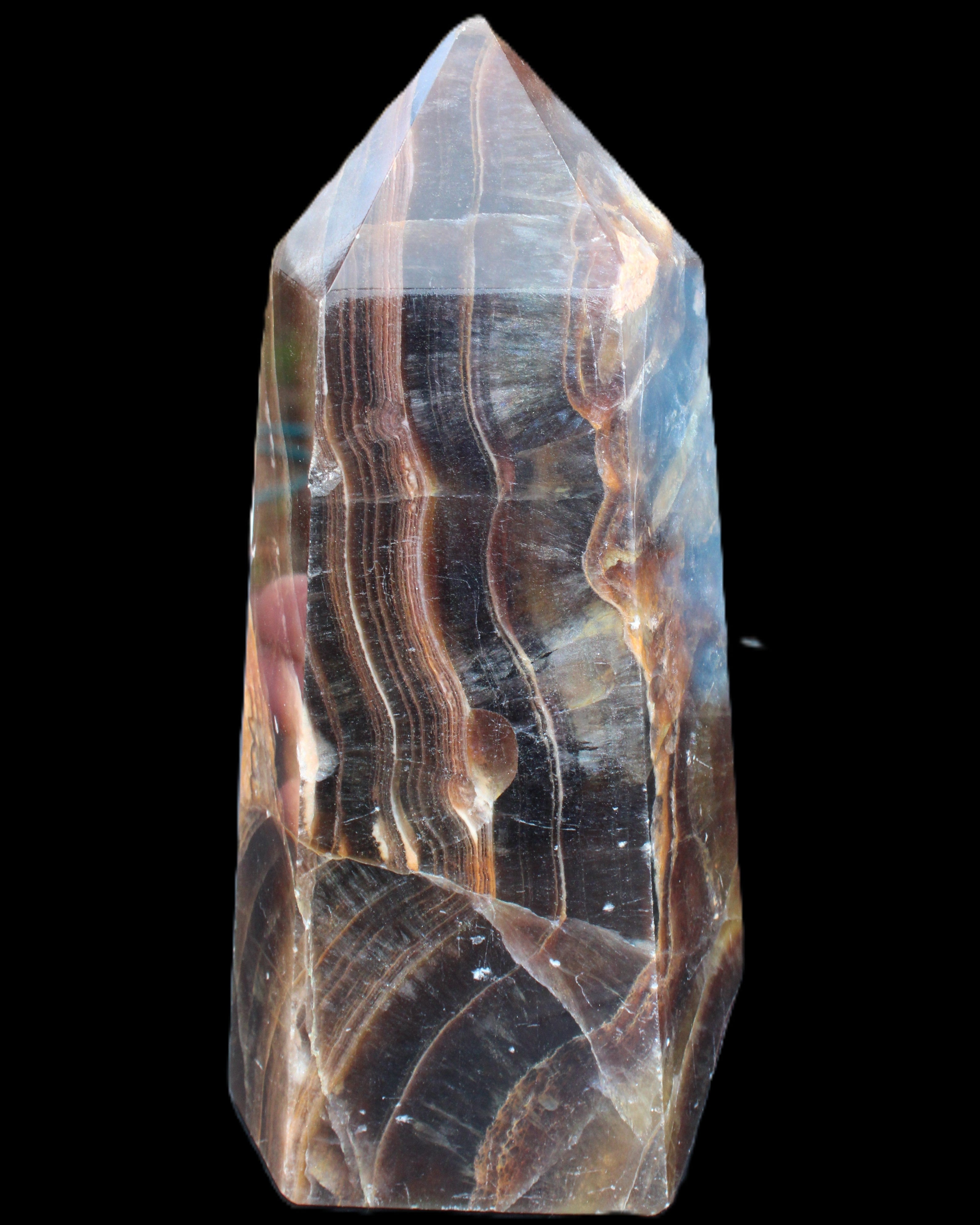 Dark Fluorite obelisk 180*76mm 1775g in sunlight - Rocks and Things Store