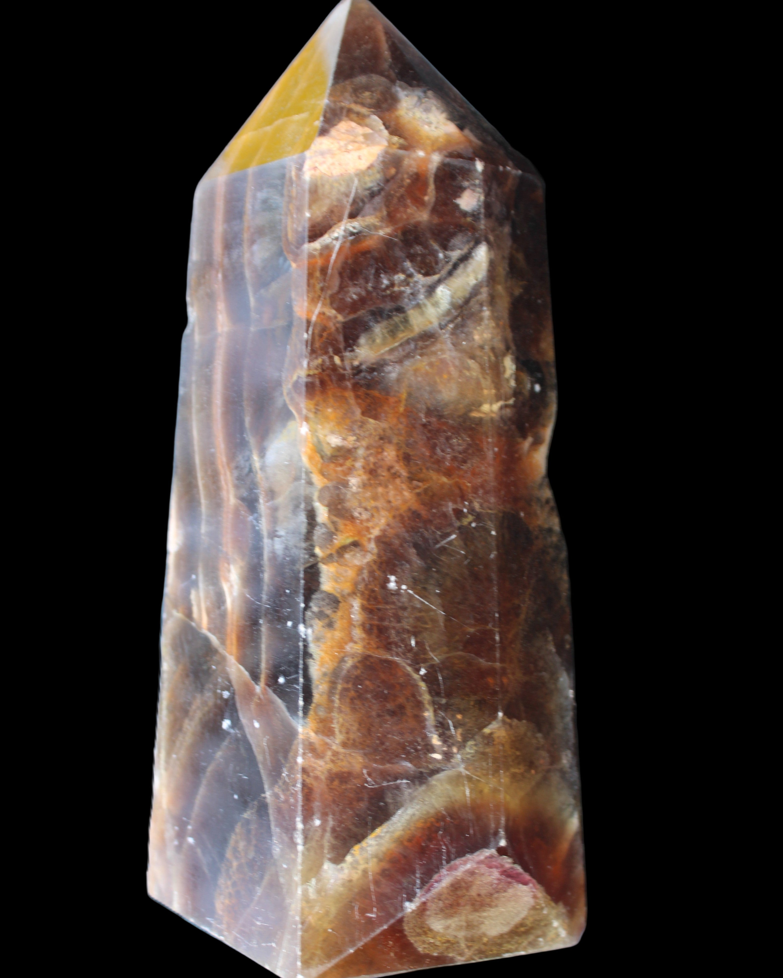 Dark Fluorite obelisk 180*76mm 1775g in sunlight - Rocks and Things Store