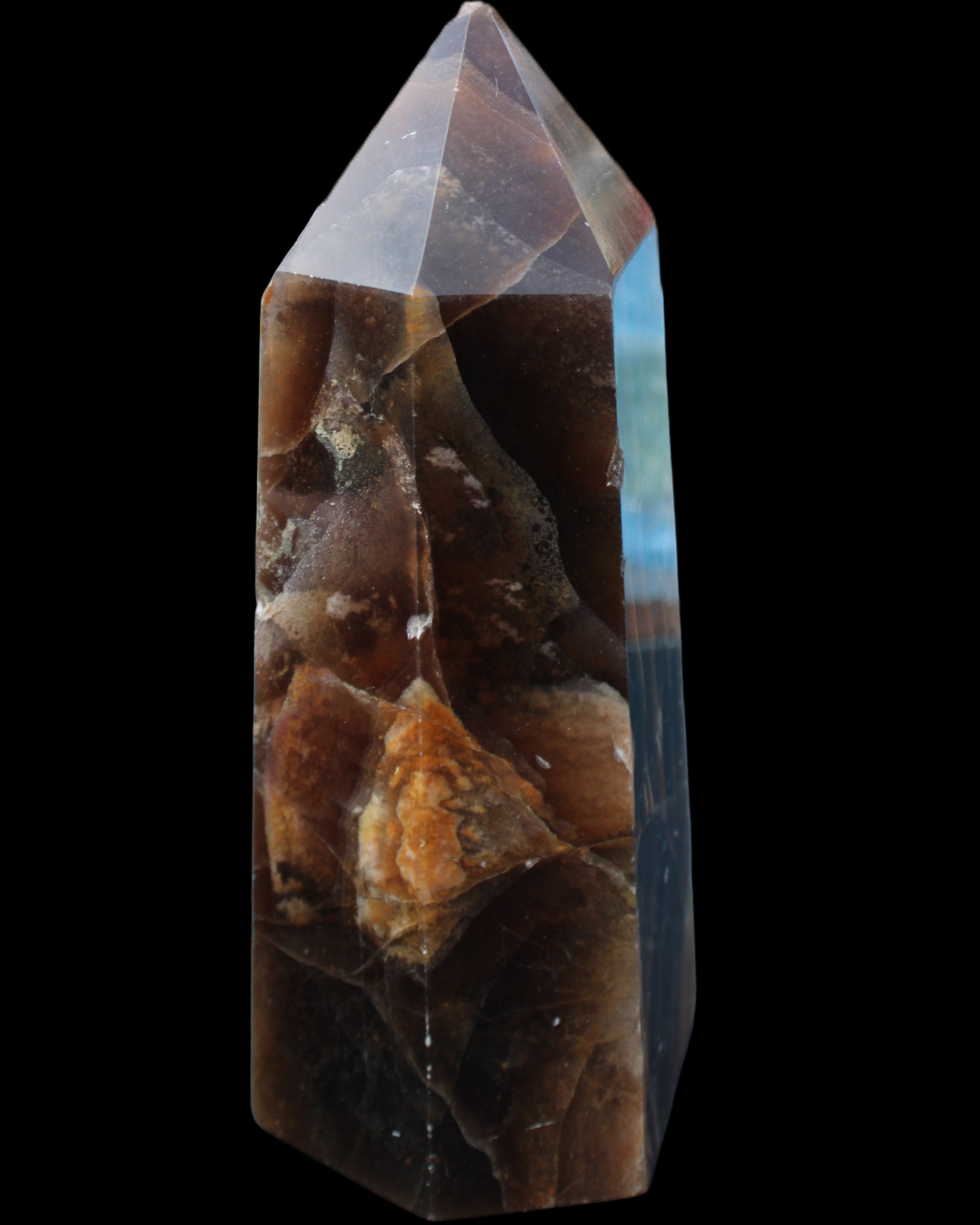 Dark Fluorite obelisk 180*76mm 1775g in sunlight - Rocks and Things Store