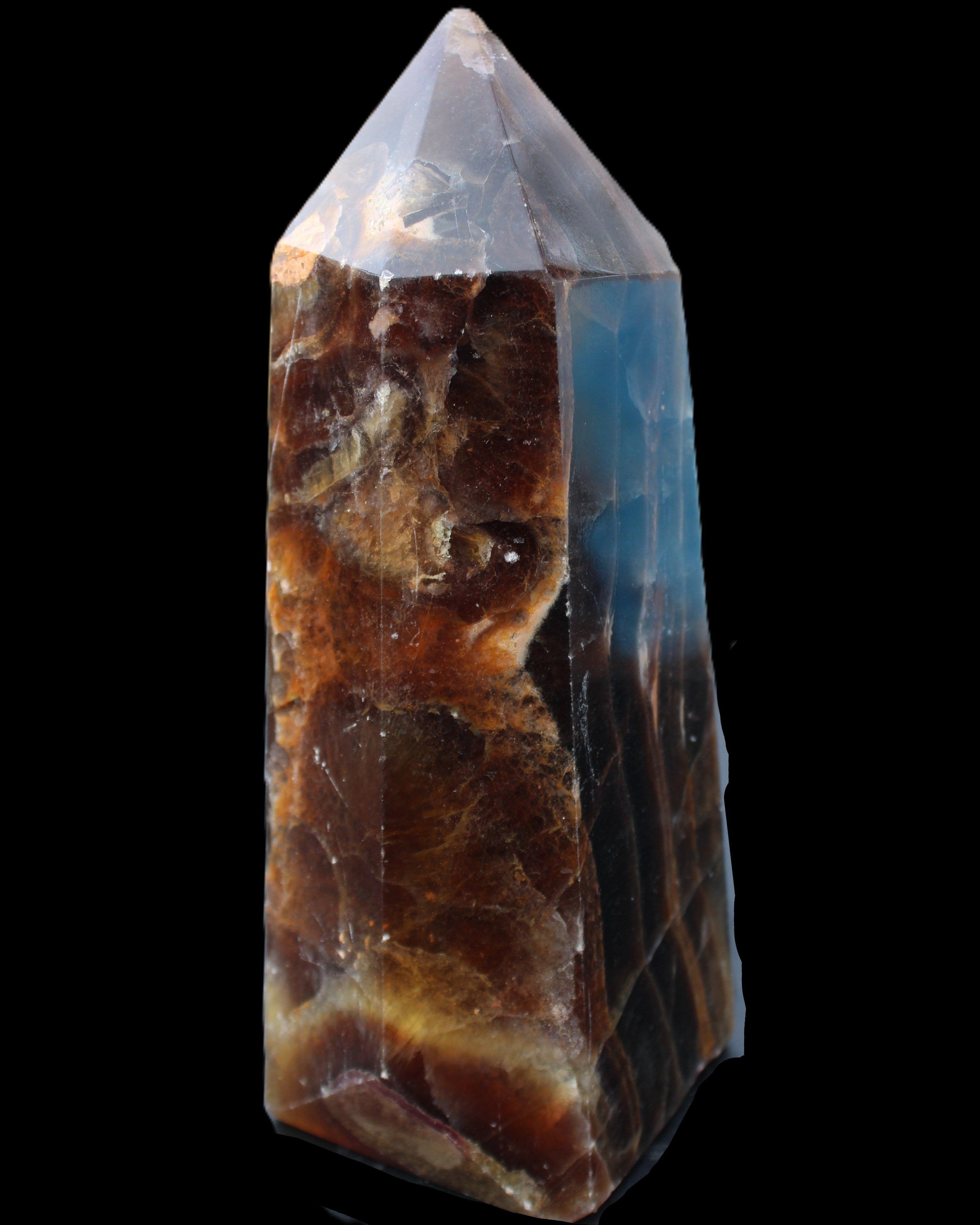 Dark Fluorite obelisk 180*76mm 1775g in sunlight - Rocks and Things Store