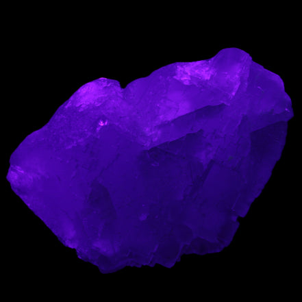 Clear Fluorite Crystal 300g in UV light - Rocks and Things Store