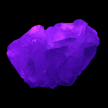 Clear Fluorite Crystal 300g in UV light - Rocks and Things Store