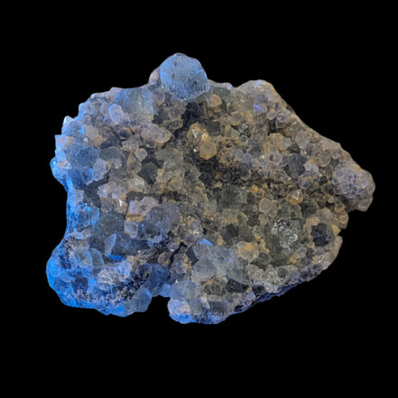 Fluorite green and yellow cubic crystal cluster 110g in LED & UV light - Rocks and Things Store