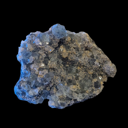 Fluorite green and yellow cubic crystal cluster 110g in LED & UV light - Rocks and Things Store