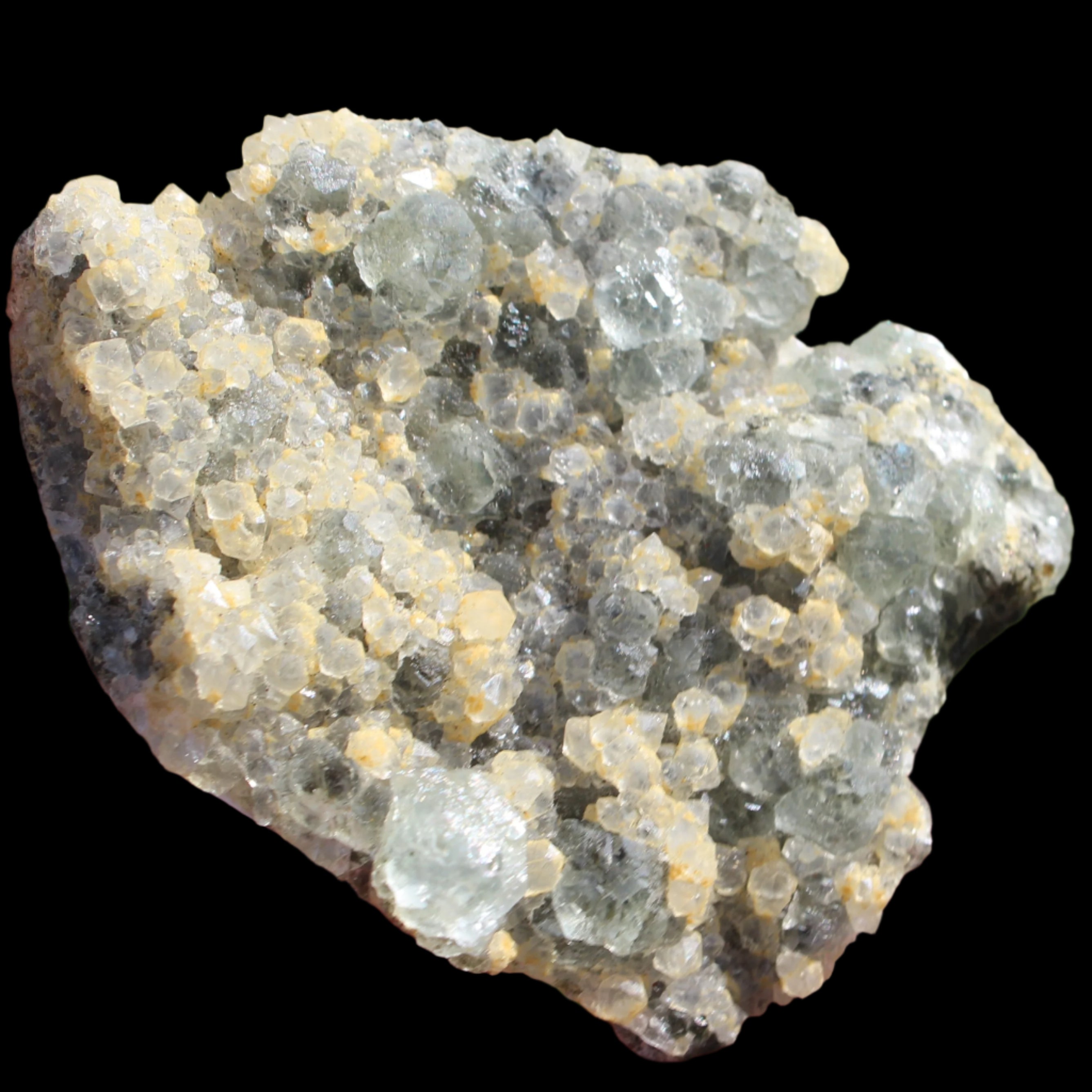 Fluorite green and yellow cubic crystal cluster 110g in sunlight - Rocks and Things Store