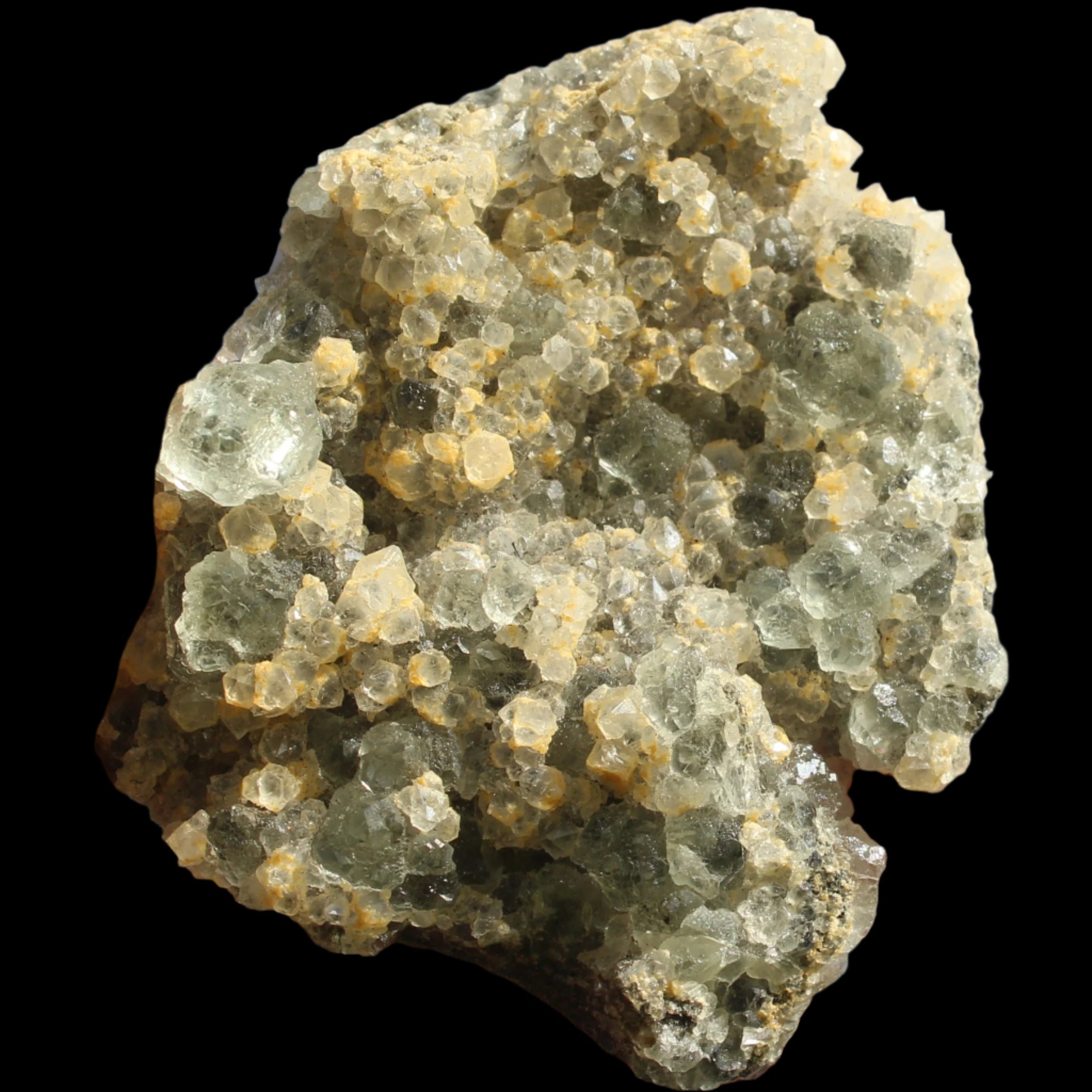 Fluorite green and yellow cubic crystal cluster 110g in sunlight - Rocks and Things Store