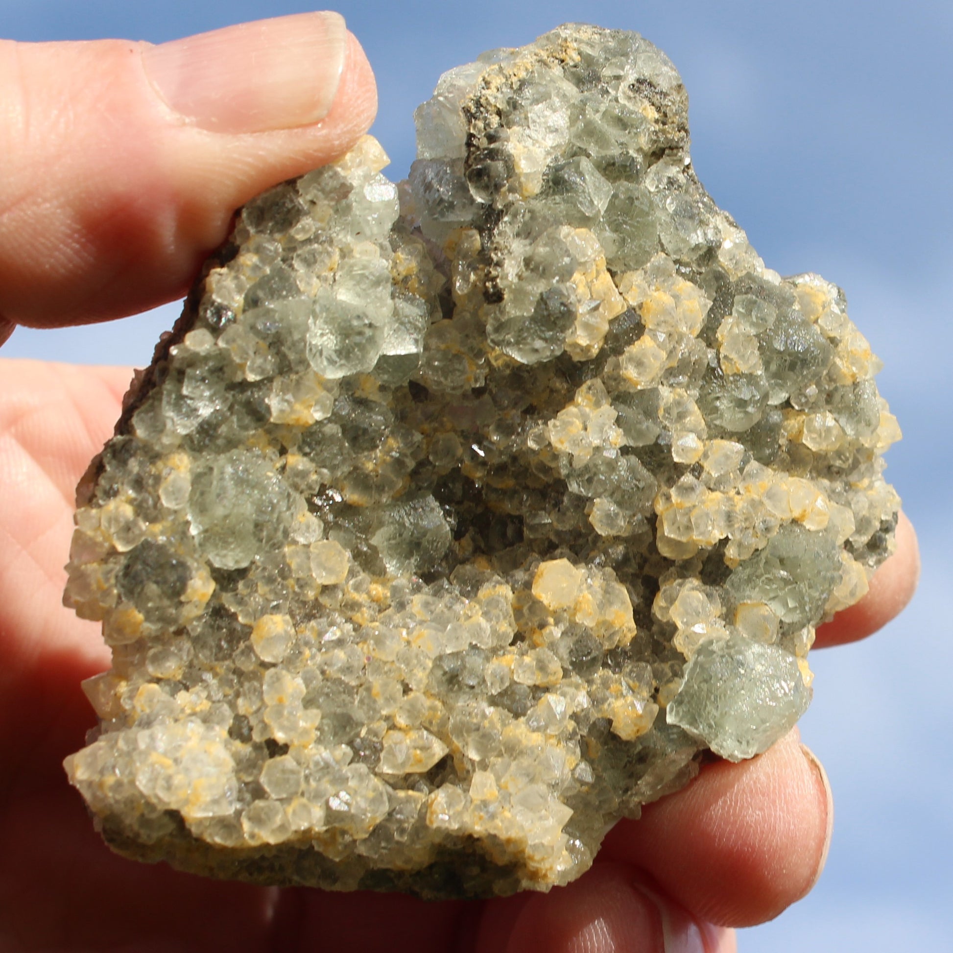 Fluorite green and yellow cubic crystal cluster 110g Rocks and Things