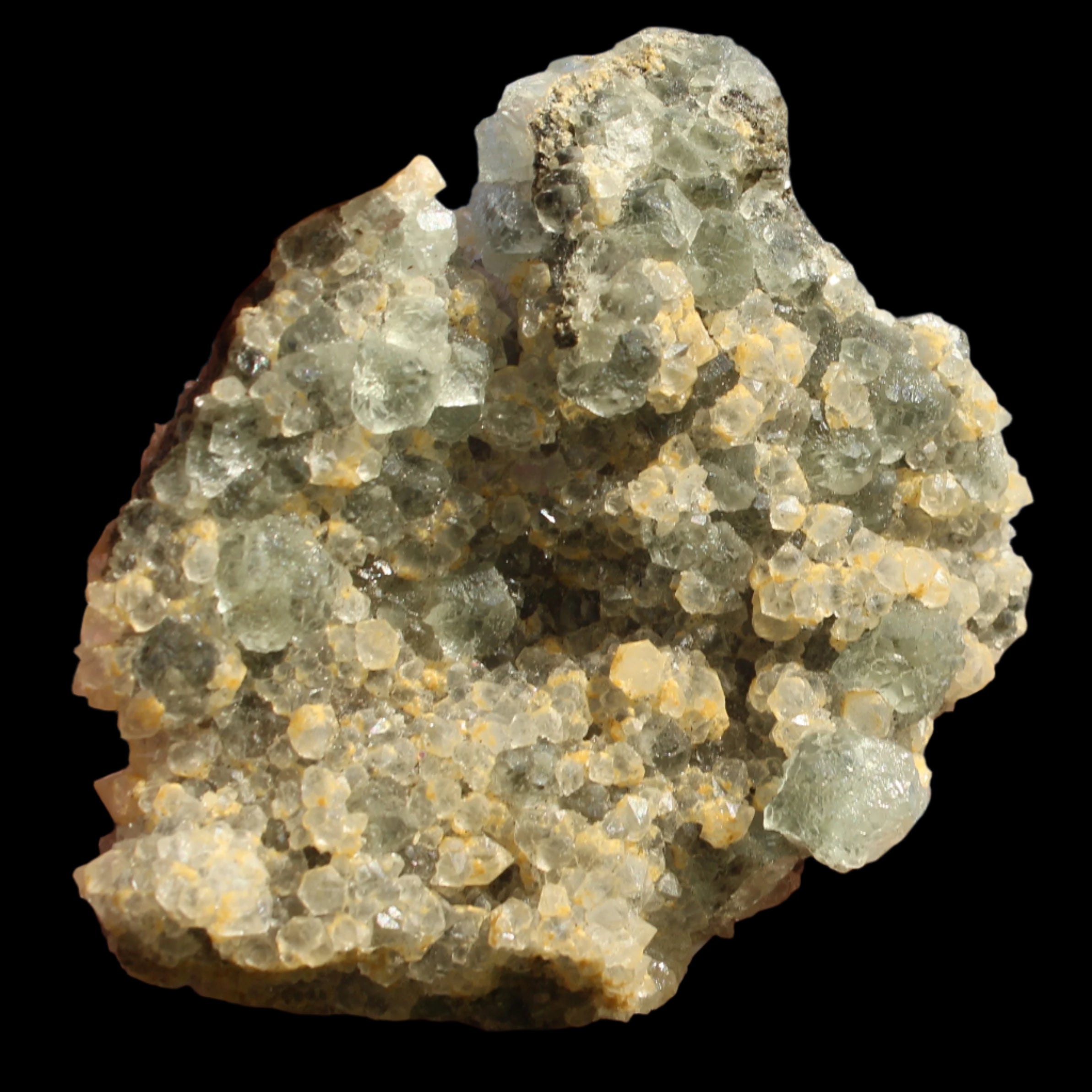 Fluorite green and yellow cubic crystal cluster 110g in sunlight - Rocks and Things Store