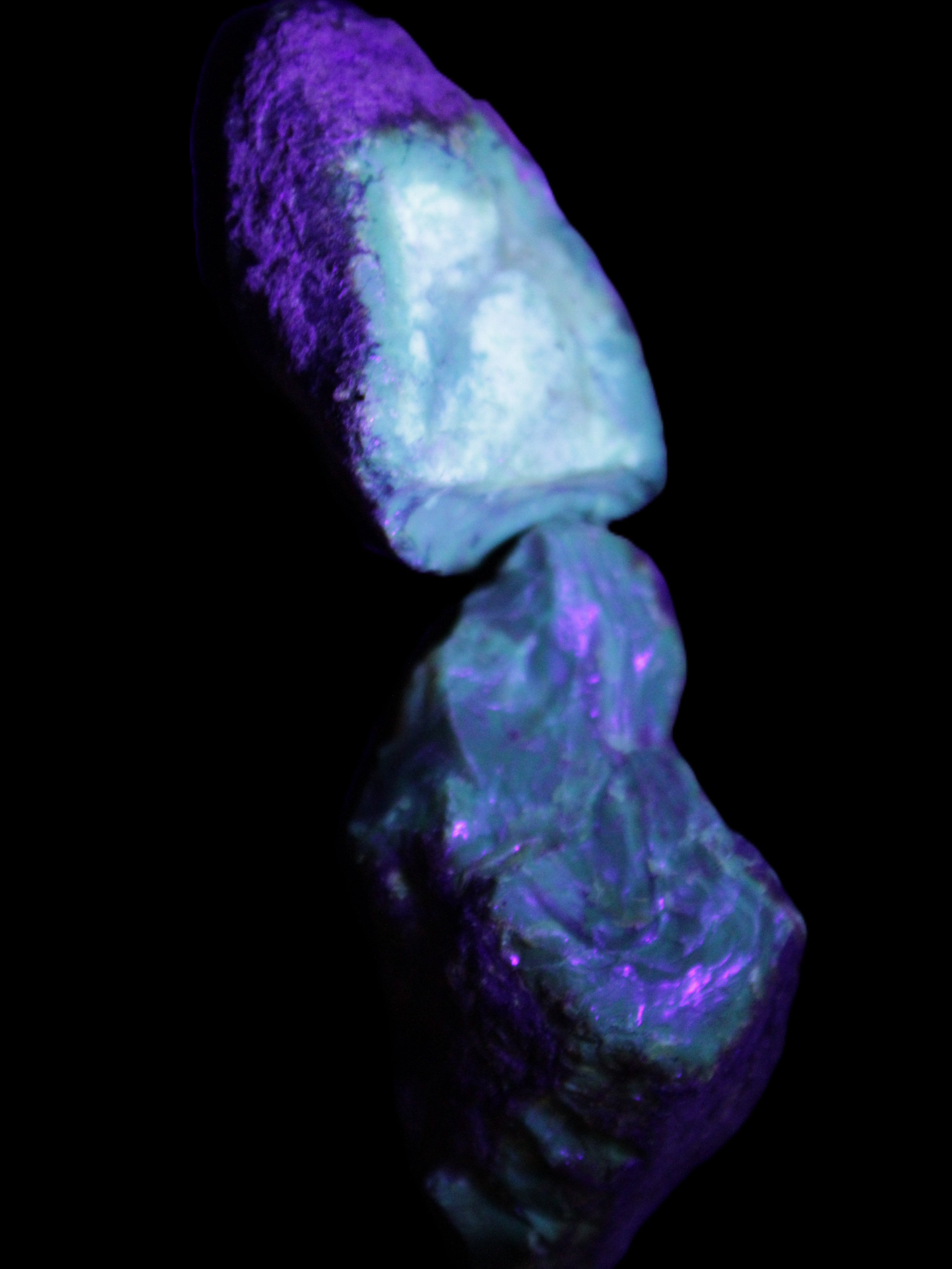 Blue Amber from Mozambique 1/2 pieces 37-40mm 14-20g in UV light - Rocks and Things Store