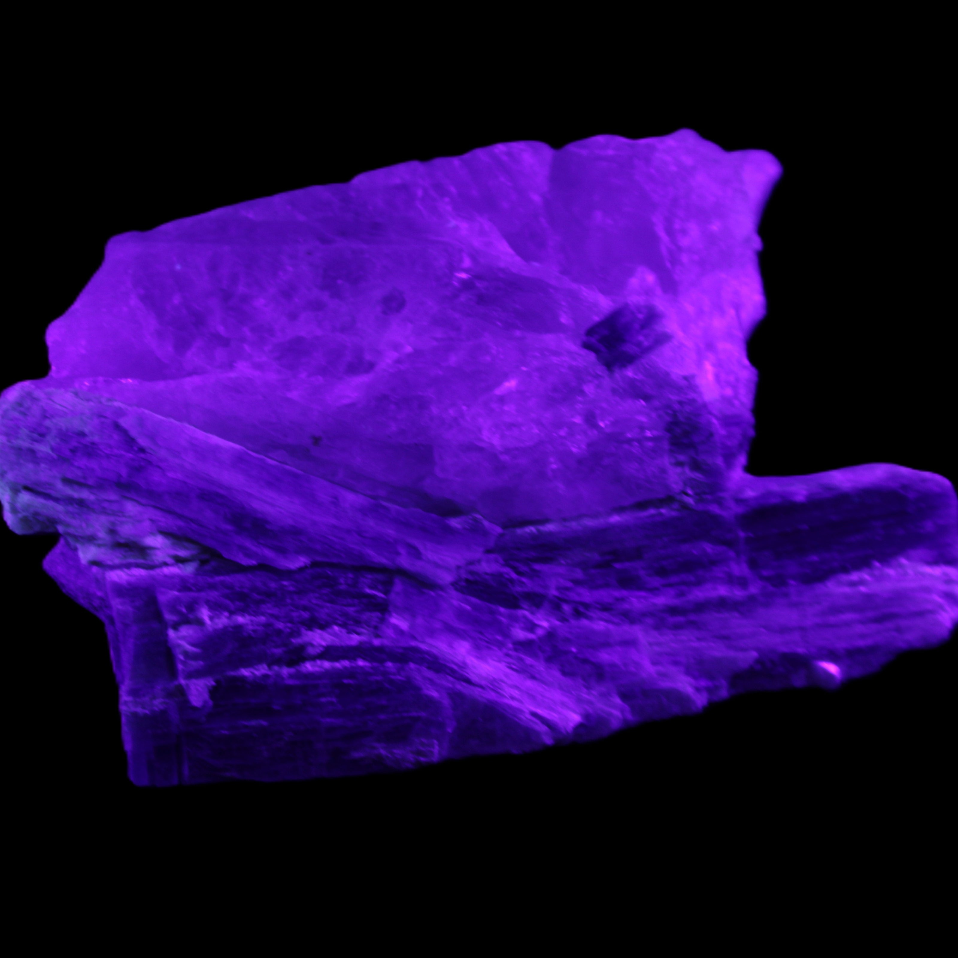 Kyanite blade cluster on Quartz 102*56*42mm 265g in UV light - Rocks and Things Store