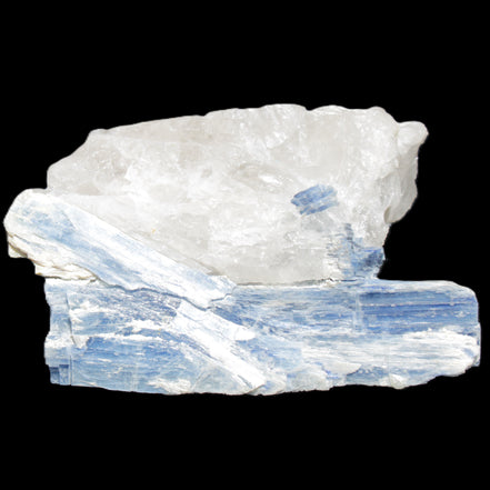 Kyanite blade cluster on Quartz 102*56*42mm 265g in sunlight - Rocks and Things Store