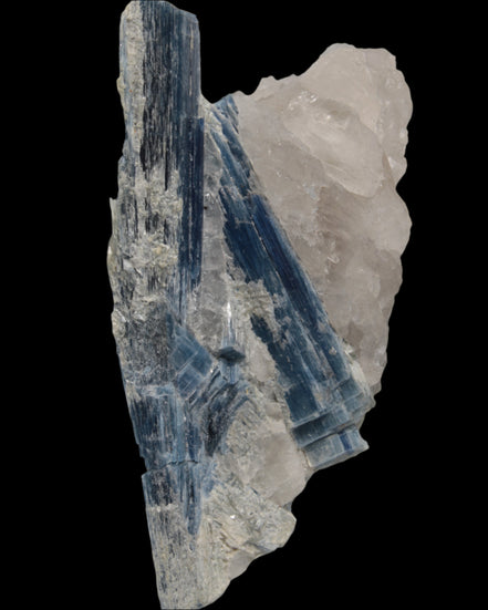 Kyanite blade cluster on clear Quartz 315g in sunlight - Rocks and Things Store