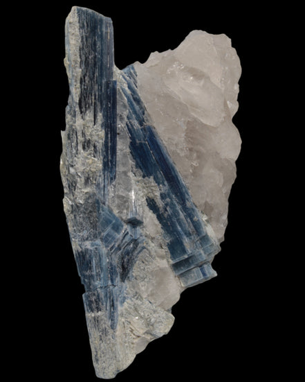 Kyanite blade cluster on clear Quartz 315g in sunlight - Rocks and Things Store