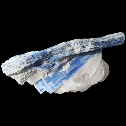 Kyanite blade cluster on clear Quartz 315g in sunlight - Rocks and Things Store