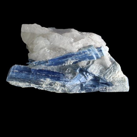 Kyanite blade cluster on clear Quartz 315g in sunlight - Rocks and Things Store