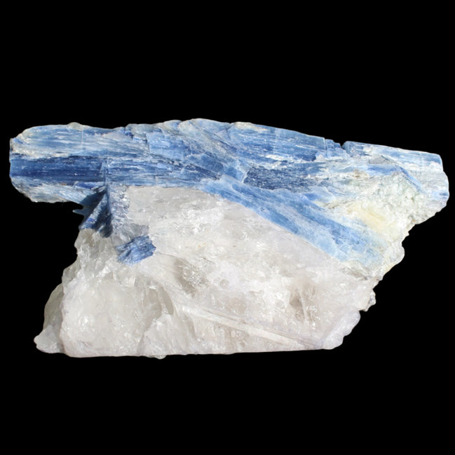 Kyanite blade cluster on clear Quartz 315g in sunlight - Rocks and Things Store