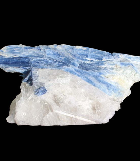 Kyanite blade cluster on clear Quartz 315g in sunlight - Rocks and Things Store