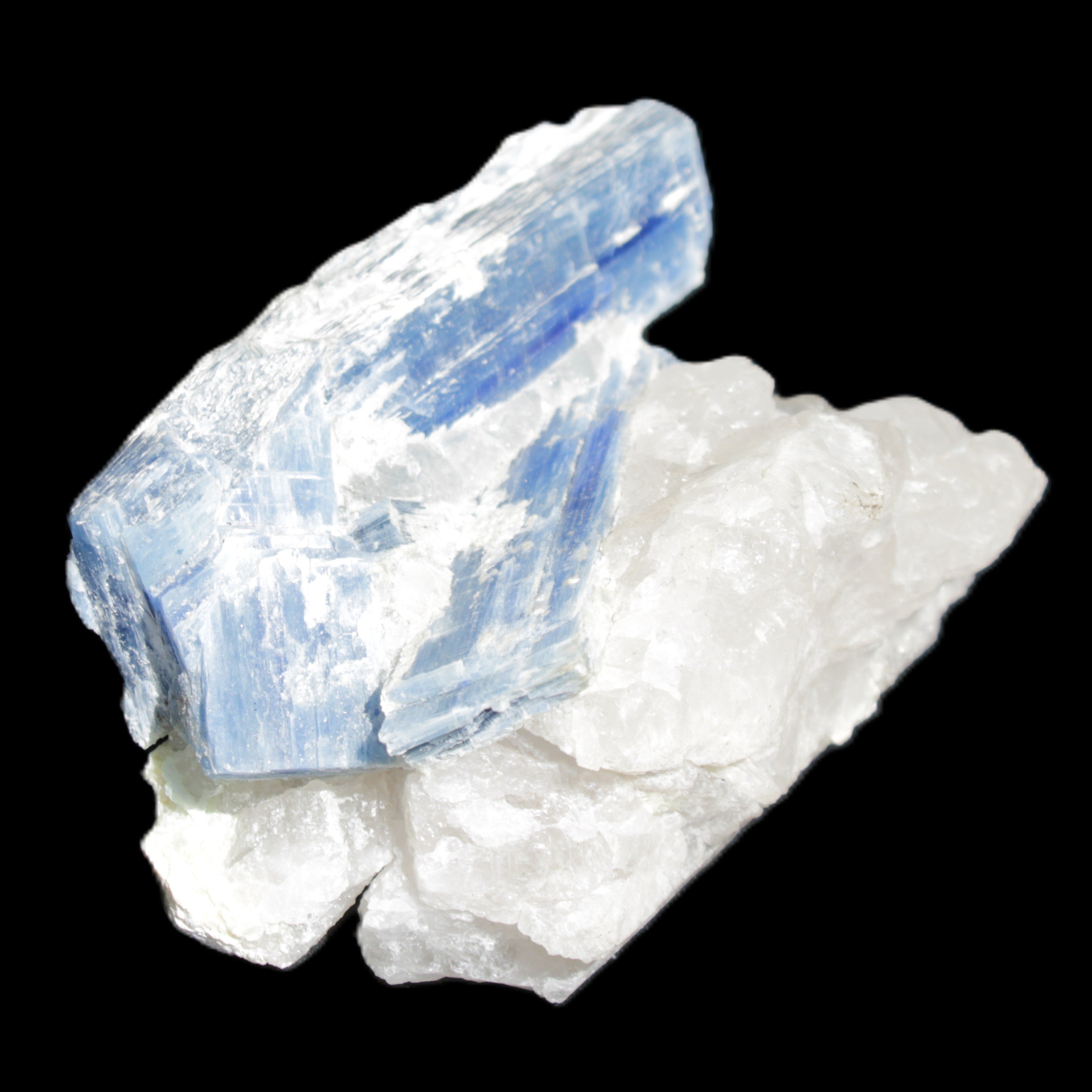 Kyanite blade cluster on Quartz 102*56*42mm 265g in sunlight - Rocks and Things Store