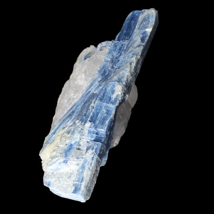 Kyanite blade cluster on clear Quartz 315g in sunlight - Rocks and Things Store