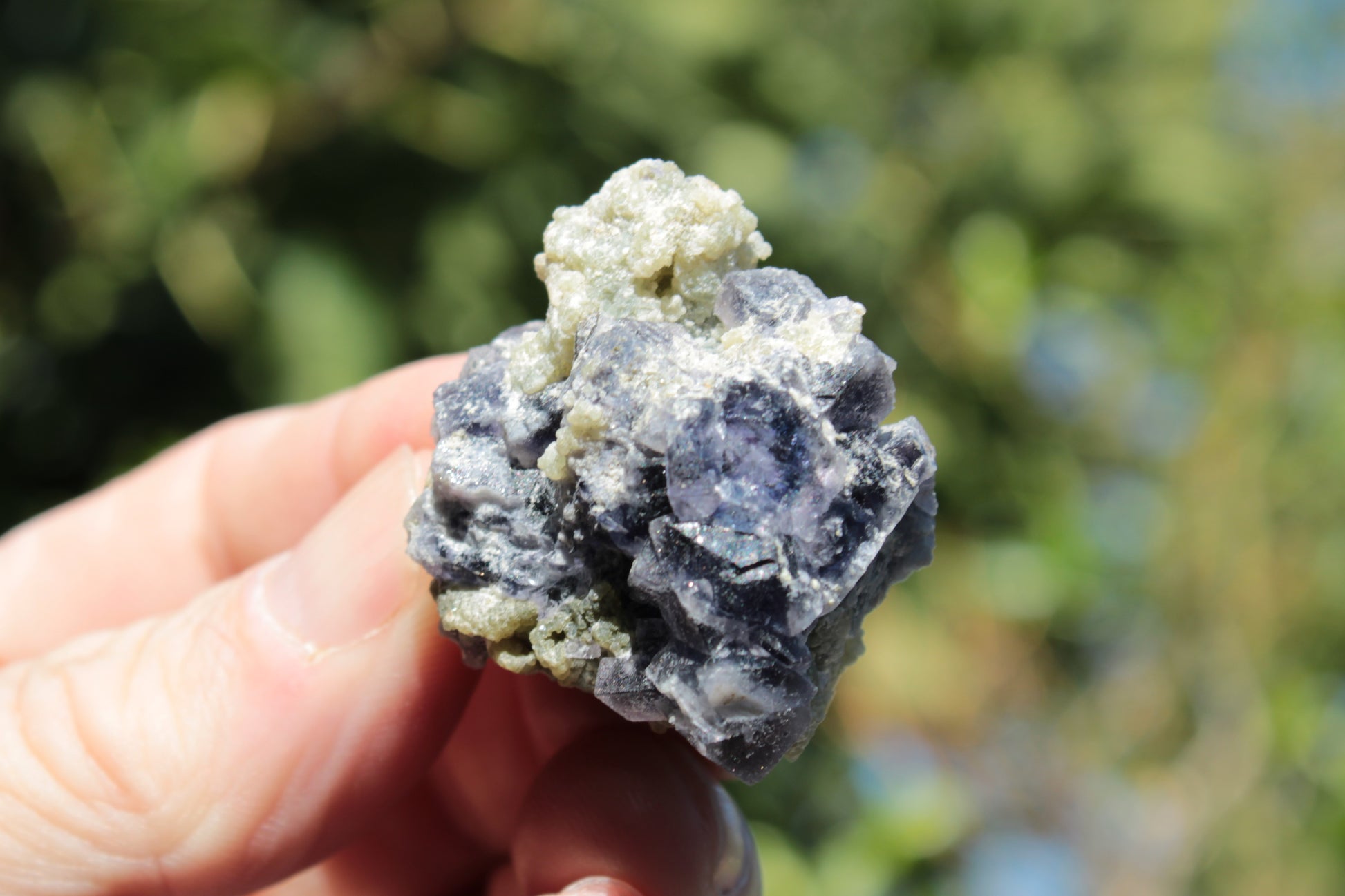 Blue phantom cubic Fluorite crystal with mica from China 31.5g Rocks and Things